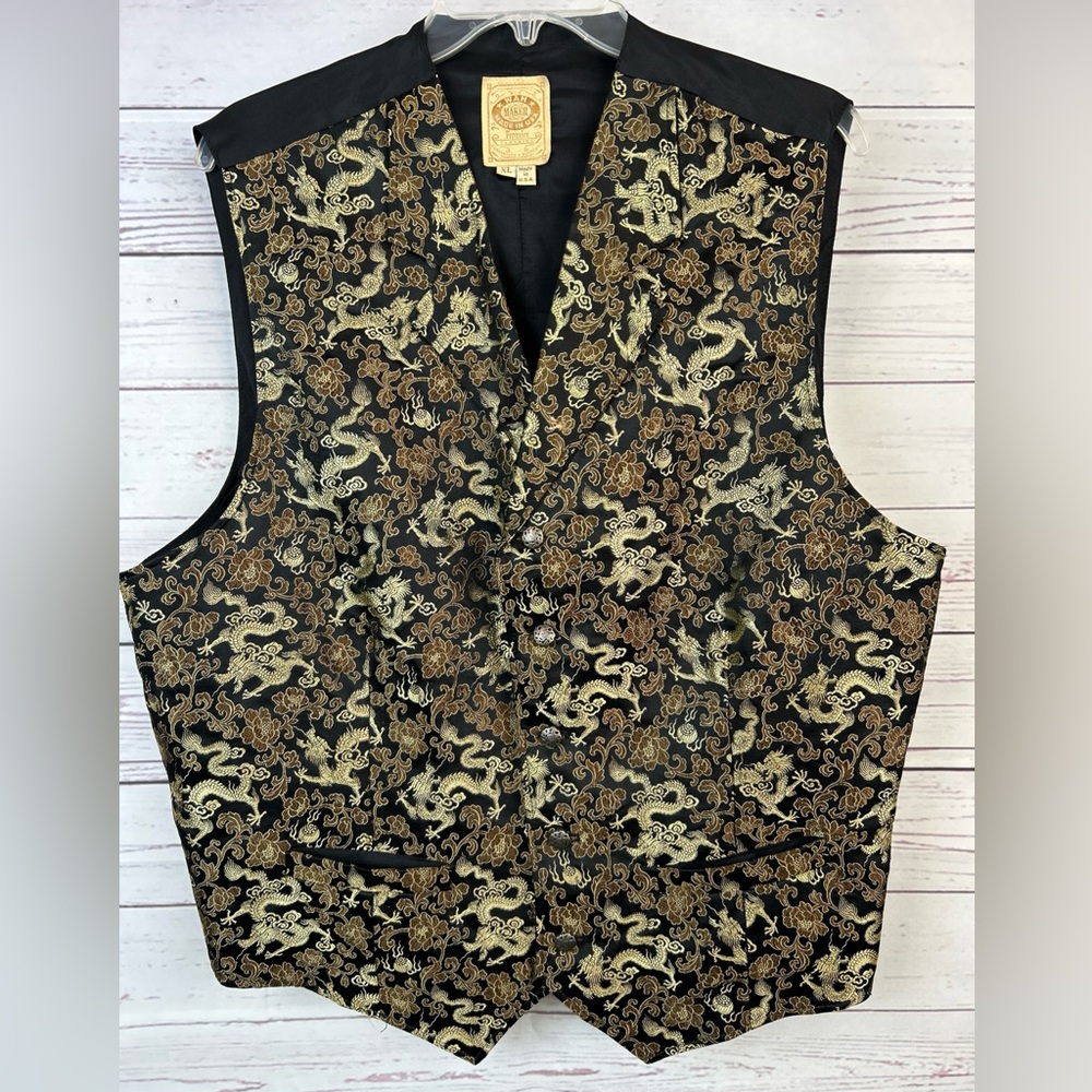 WAH MAKER FRONTIER CLOTHING BLACK GOLD DRAGONS MENS XL VEST MADE IN USA